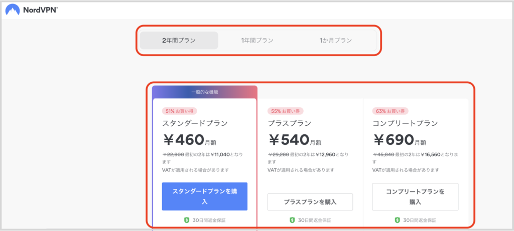 NordVPNプランと期間
